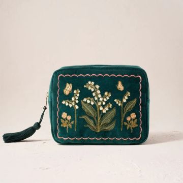 Lily Of The Valley Velvet Wash Bag - Emerald