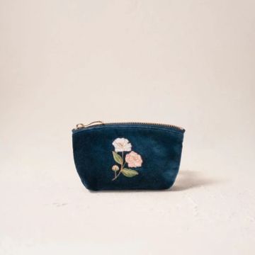 Wild Rose Velvet Coin Purse - Ink Blue