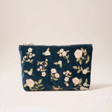 Wild Rose Velvet Everyday Pouch - Ink Blue