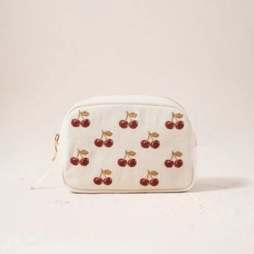 Cherries Cotton Makeup Bag - Cream