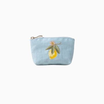 Lemon Blossom Cotton Coin Purse - French Blue