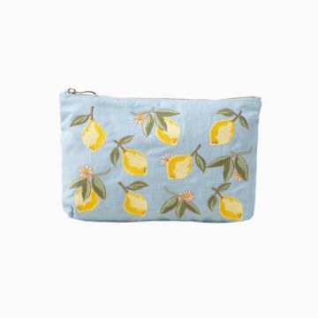 Lemon Blossom Cotton Everyday Pouch - French Blue