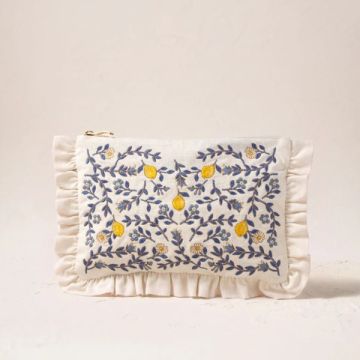 Lemon Garden Cotton Frill Pouch - Cream