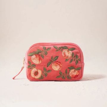 Summer Peach Velvet Makeup Bag - Spiced Coral