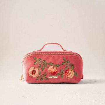 Summer Peach Velvet Open Flat Makeup Bag - Spiced Coral
