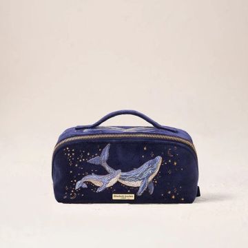 Mystical Whale Velvet Open Flat Makeup Bag - Navy