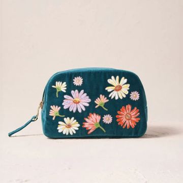 Elizabeth Scarlett Wildflower Velvet Makeup Bag - Rich Blue