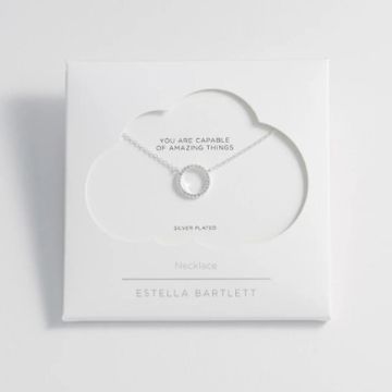 Estella Bartlett Large Pave Set Circle CZ Necklace - Silver Plated