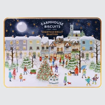 Farmhouse Biscuits Winter Village Scene Rectangle Tin 300g