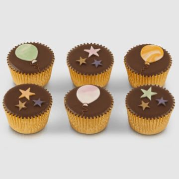 Fiona Cairns Chocolate Stars & Balloons Fairy Cakes 6 Pack