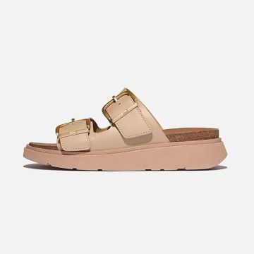 Gen-FF Buckle Two-Bar Leather Slides B41 Classic Beige