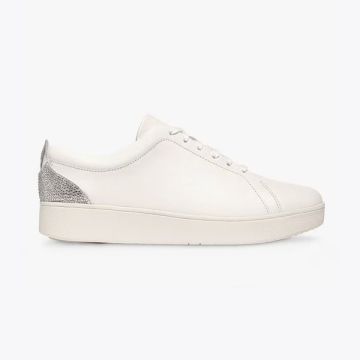 Rally Crystal-Backtab Leather Sneakers Urban White/Silver