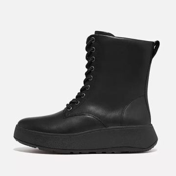 F-Mode Leather Lace-Up Flatform Ankle Boots 090 All Black
