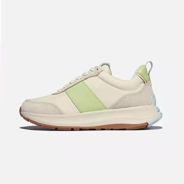 Fitflop F-Mode Flow Fabric/Suede/Leather Flatform Sneakers C51 Lime Mix