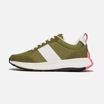 Fitflop F-Mode Flow Fabric/Suede/Leather Flatform Sneakers C19 Camo-Green Mix 
