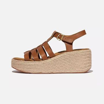 FitFlop Platforms Espadr, Leather Fisherman Wedge Sandals C15 Deep Tan 7