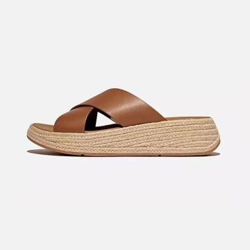FitFlop F-Mode Espadrille Leather Flatform Cross Slides C15 Deep Tan 5