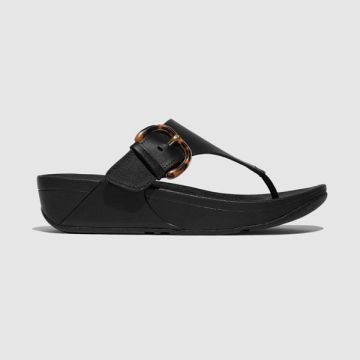 FitFlop Lulu Resin-Buckle Leather Toe-Post Sandals 090 All Black 5