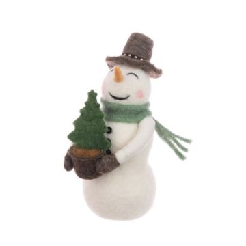 Floralsilk Felt Snowman With Tree 20cm