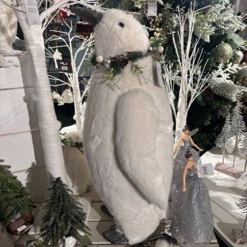 Gisela Graham White Faux Fur Penguin Ornament Large