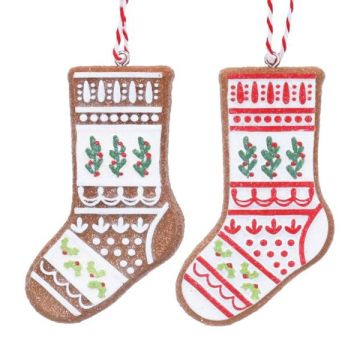 Gisela Graham Resin Gingerbread Stocking With Holly Decoration (2 Options)