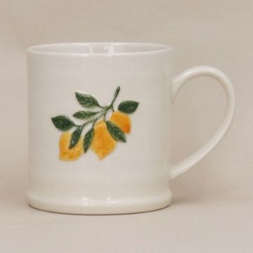 Gisela Graham Lemon Branch Embossed Stoneware Mug