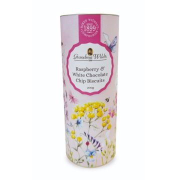 Gandma Wilds Tube Of Raspberry & White Chocolate Chip Biscuits 200g