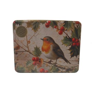 Tin Treats Robins Deep Rectangular Tin With Biscuits 320g