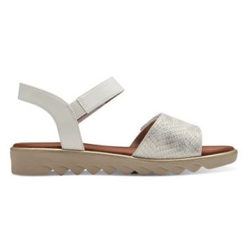 Jana Softline Flat Sandal With Velcro Fastening 196 White/Gold 41