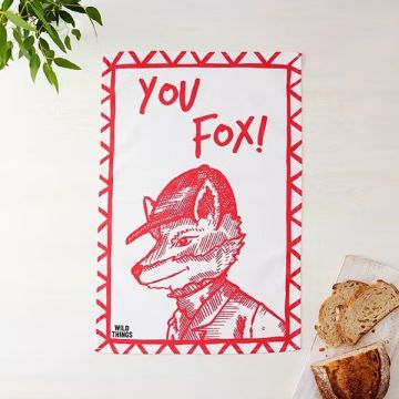 Wild Things Edgar Fox Cotton Tea Towel - Postbox Red