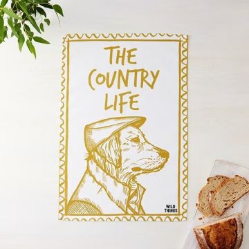 Wild Things Ted Retriever Cotton Tea Towel - Dark Gold