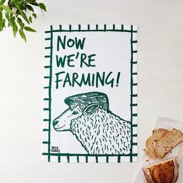 Wild Things Ivor Sheep Cotton Tea Towel - Forest Green