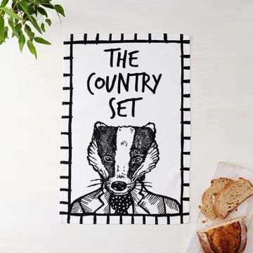 Wild Things Hector Badger Cotton Tea Towel - Black