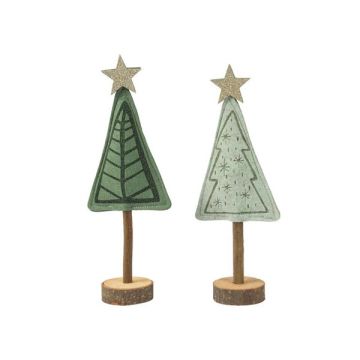 Felt Christmas Tree On Wooden Base With Gold Star 2 Assorted