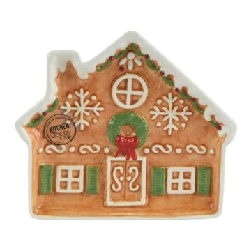 Plate Dolomite Iced Gingerbread House 15cm X 14cm X 2cm