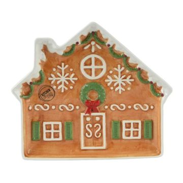 Plate Dolomite Iced Gingerbread House 22cm X 19cm X 3cm