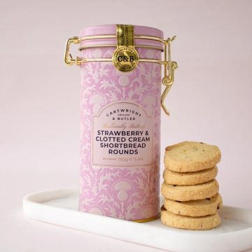 Cartwright & Butler Strawberry & Clotted Cream Shortbread Rounds In Tin 150g