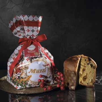 Muzzi Classic Panettone With Candied Orange Peel & Sultanas In Festive Wrapping 750g