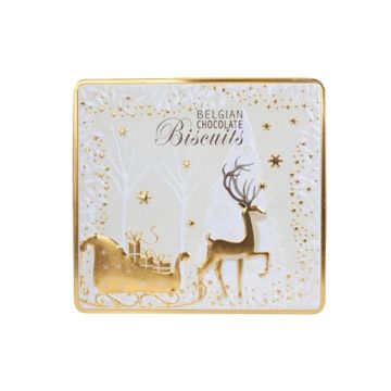 Silver Crane Magical Reindeer & Sleigh Belgian Chocolate Biscuit Tin 375g