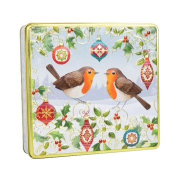 Silver Crane Winter Robin Belgian Chocolate Biscuit Tin 375g