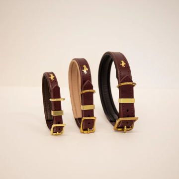 Storeys & Tails Padded Luxury Leather Dog Collar Fig L
