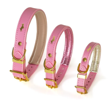 Storeys & Tails Padded Luxury Leather Dog Collar Pink M