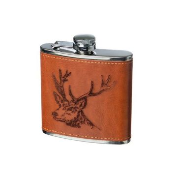 Selbrae House Leather Hip Flask - Stag