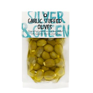 Silver & Green Garlic Stuffed Olives (Pitted Green) 220g