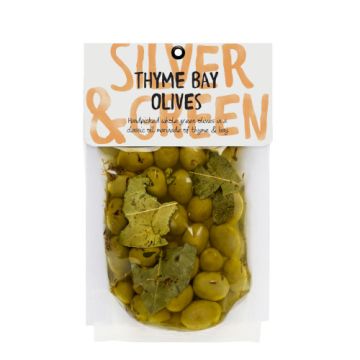 Silver & Green Thyme Bay Olives (Pitted Green) 220g