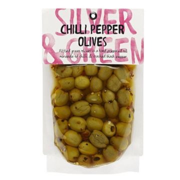Silver & Green Chilli Pepper Olives (Mixed Pitted) 220g