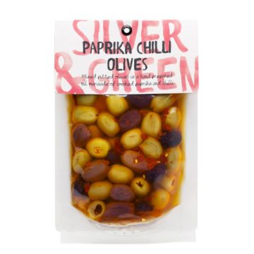 Silver & Green Paprika Chilli Olives (Mixed Pitted) 220g