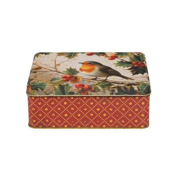 Tin Treats Robins Deep Rectangular Tin With Biscuits 320g