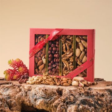 Walnut Tree Four Stripe Gift Box Of Caramelised Nuts