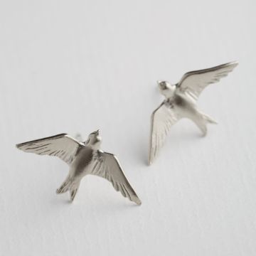 Alex Monroe Flying Swallow Stud Earrings (Silver)
